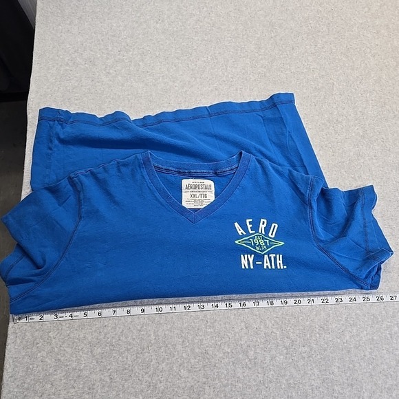 Aeropostale Men's XXL Blue Graphic T-Shirt V-Neck AERO NY-ATH‎ EST. 1987 Tee - Picture 5 of 7